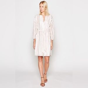 New JOIE "SEMRA" PORCELAIN METALLIC STRIPED BELTED TUNIC DRESS SIZE MED